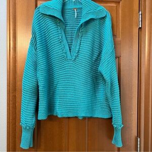 Free People Turquoise V-Neck Sweater
